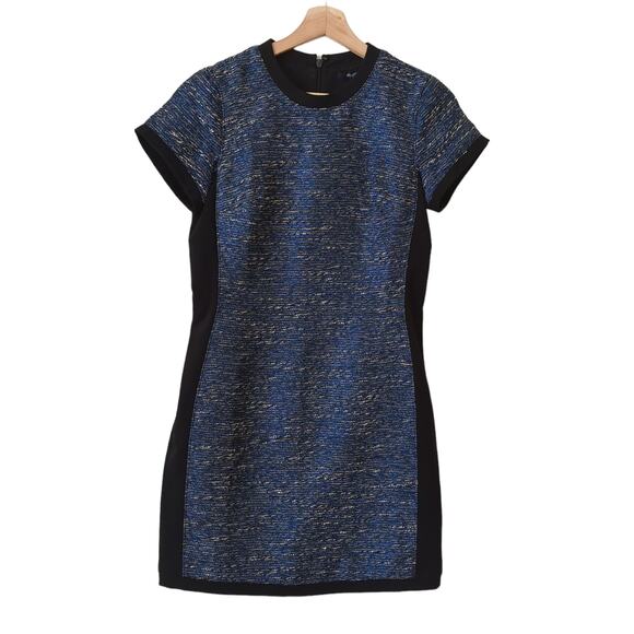 Madewell Women's Dress Shimmer Weave Metallic Blue Tweed & Black Panel Size 0 - Picture 3 of 9